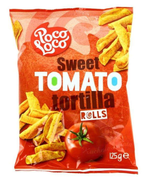 Nachosy Rolls o smaku słodkiego pomidora Poco Loco 125g Nachosy Rolls o smaku słodkiego pomidora Poco Loco 125g
